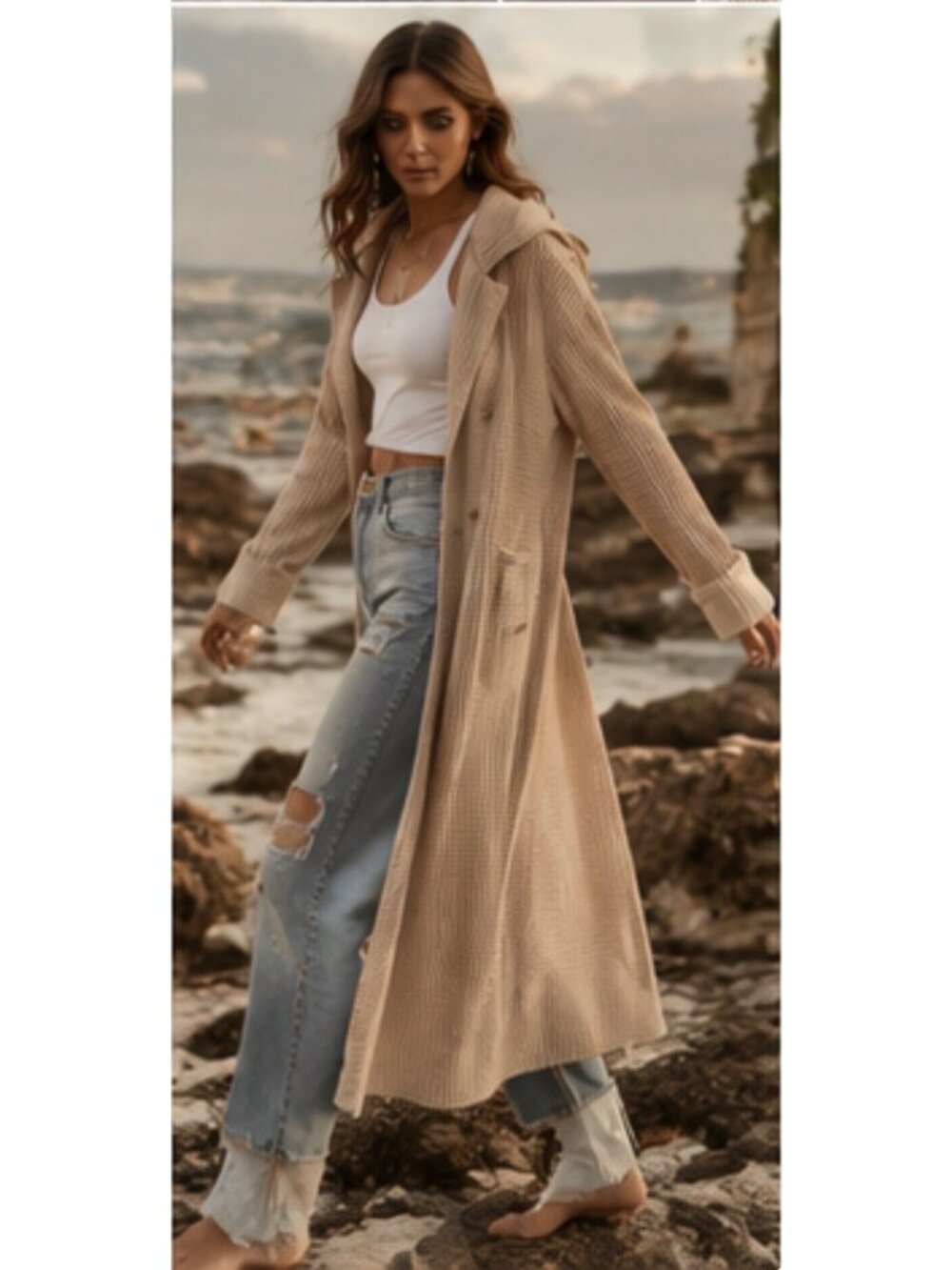 Free People One Landon Trench Coat In Sand Size Medium New With Tag